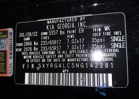 2022 Kia Sorento Lx from USA, damaged, VIN 5XYRG4LC5NG142281